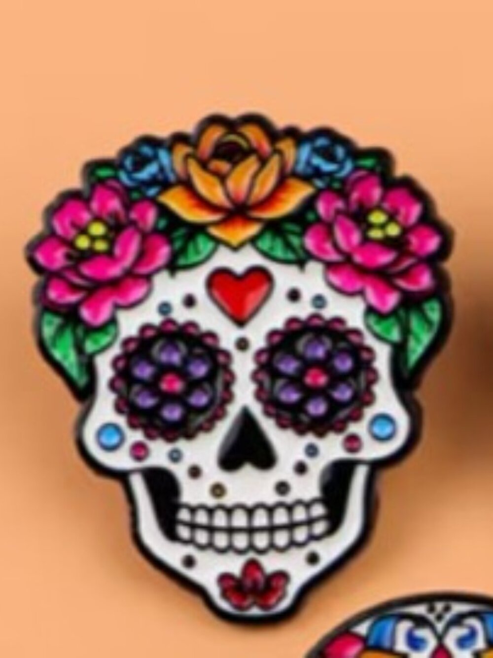 Sugar Skull Flower Crown Dia de los Muertos Enamel‎ Lapel Pin Brooch NEW & CUTE!